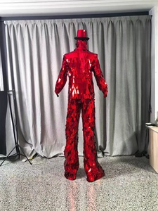 Costume de robot à mulets rouge effet miroir, tenue brillante et réfléchissante pour grand défilé extérieur, performance sur scène de boîte de nuit - Product Image 5