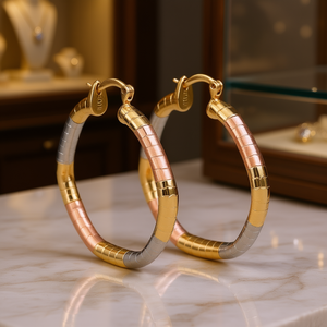 Orecchini a cerchio geometrici multicolori Jadeu, placcati in oro 18 carati, gioielli raffinati da donna alla moda per l'uso quotidiano - Product Image 2