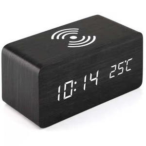 Wooden Qi Wireless Charging Alarm <b>Clock</b> <b>Digital</b> LED Table <b>Clock</b> Temperature Display Desktop Wakeup <b>Clock</b> for Bedroom - Product Image 1
