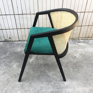 Fauteuil de salle à manger en rotin, rembourré velours, tocc, style français, - Product Image 5