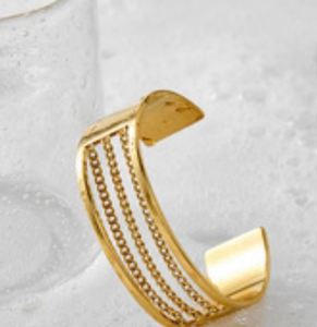 Bracelet étanche en métal plaqué or 18 carats à la mode Bracelet en acier inoxydable PVD ouvert réglable avec chaîne - Product Image 5