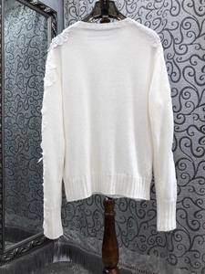 Maglioni di moda autunno inverno 2025 donna Crochet con fiori di <span class=keywords><strong>pizzo</strong></span> ricami manica lunga lana misto <span class=keywords><strong>maglia</strong></span> <span class=keywords><strong>bianco</strong></span> giallo maglioni - Product Image 3