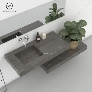 Wall Mounted Vessel Marble Top Floating Bathroom Console Sink
