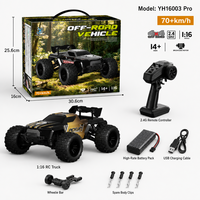 Camion tout-terrain télécommandé rapide 4x4 70KM/H 1/16 avec moteur brushless, direction à double vitesse, buggy RC robuste, barre anti-roulis et chargeur