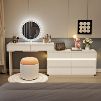 Ensemble coiffeuse moderne de luxe européen en bois massif, design écologique, style crème, avec miroir lumineux pour chambre à coucher