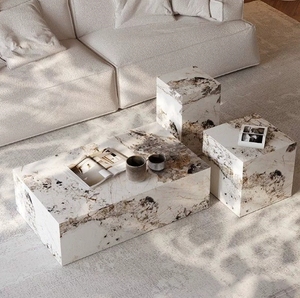 โต๊ะกาแฟหินอ่อนสี่เหลี่ยมแบนขนาดใหญ่สไตล์มินิมอลลิสต์สไตล์อิตาลีกันน้ำมีไฟหรูหรา - Product Image 3