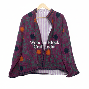 Chaqueta de Invierno de Terciopelo con Bordado Suzani Hecha a Mano de la Mejor Calidad, Chaqueta Suzani Corta para Mujer, Talla Única, Chaqueta Acolchada Corta - Product Image 1