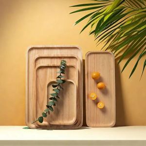 Solid Wood <b>Tray</b> Rectangular Rubberwood Serving <b>Tray</b> For <b>Tea</b> Coffee Home Dining - Product Image 3