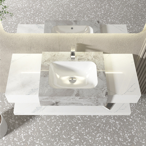 เคาน์เตอร์เซรามิกสีขาวที่กำหนดเองอ่างห้องน้ำร่วมสมัยที่หรูหราสำหรับโรงแรมดีไซน์ทันสมัย - Product Image 2