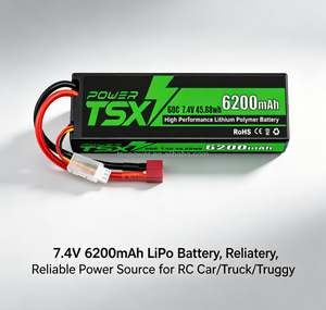 TSX Power 2S 7.4V 锂聚合物电池硬壳 6200mAh 60C Deans T 连接器 CE 认证 1 年保修 500 次循环 RC - Product Image 1