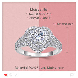 Cincin Moissanite bentuk hati 6.5mm mewah S925 perak murni cincin Moissanite pertunangan pernikahan cincin janji - Product Image 6