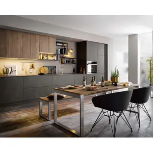 Prima personalizado hogar completo estilo europeo lujo negro madera diseños modernos losa gabinetes de cocina