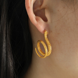 Snake Hoop <b>Earrings</b> 18K <b>Gold</b> Plated Zinc Alloy Animal Shape Fashion <b>Dangle</b> <b>Earrings</b> EH195 - Product Image 4