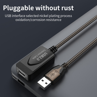 Cable de Extensión USB 2.0 Transparente Negro DFX de 10 m, Cable Blindado de 3 Capas con Cobre Estañado 24/28 AWG para PC