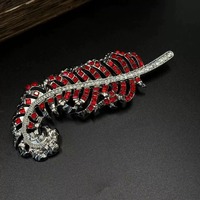 Bros Pin Bulu Bunga Kristal Merah Vintage Elegan, Perhiasan Cantik Berkelas, Hadiah untuk Wanita