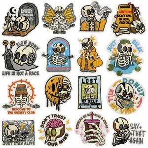 Patchs brodés de squelette sarcaste, à thermocoller, badge de crâne amusant, applique gothique 'Anxiety Club' pour veste, chapeau et décoration DIY - Product Image 1