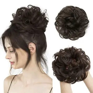 Curly Scrunchie Chignon Haarknoten mit Gummiband Synthetischer Haarring Wickeln Sie auf unordentliche Haarknoten Pferdes chwänze für Frauen und Mädchen