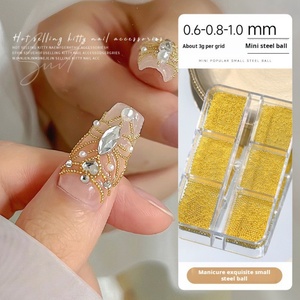 Décorations d'ongles en acier doré et argenté à 6 compartiments, mini-billes, bijoux d'ongles tendance pour célébrités d'Internet, DIY - Product Image 5
