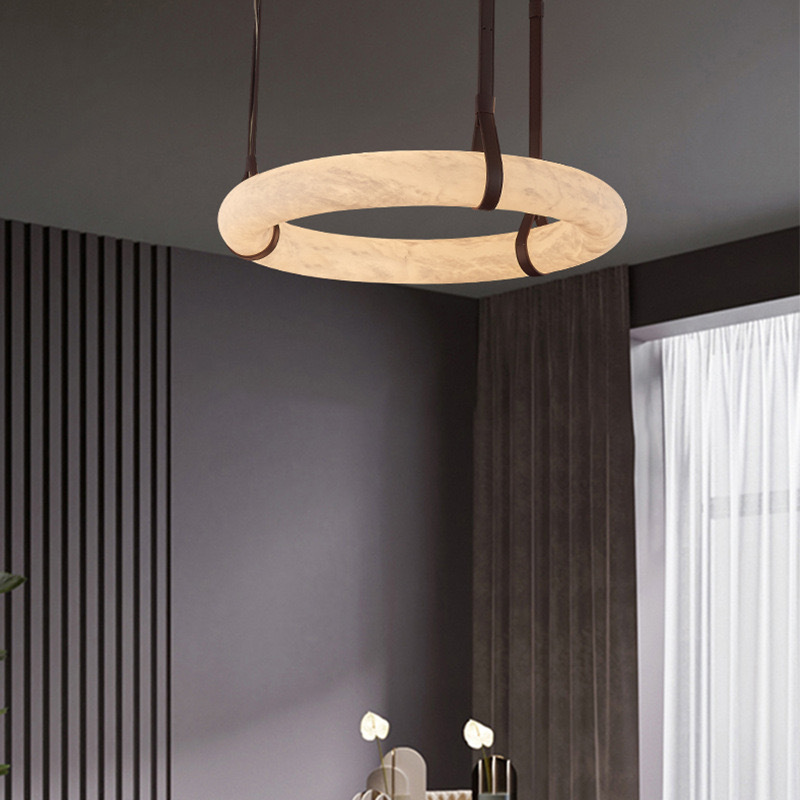 Nordic Post-modern Minimalist Living Room Brass Pendant Lamp Hotel Villa Light Luxury Spanish Natural Alabaster Chandelier