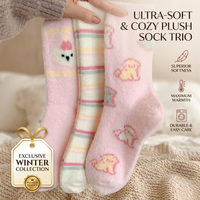 Chaussettes douillettes roses pour femmes, chaussettes d'hiver épaisses et rembourrées, écologiques, pour un usage quotidien, ensemble cadeau en peluche Kawaii, 3 paires