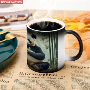 Frosted Black 11oz <b>Ceramic</b> <b>Mug</b> Heat Sensitive Panda Design 2D Flat Painting Cup - Product Image 5
