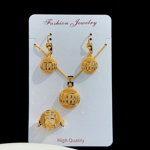 Set di Gioielli Stile Dubai Placcato Oro 24K, Lussuoso Set 3 in 1 con Collana, <span class=keywords><strong>Orecchini</strong></span> e Anello per Sposa e Uso Quotidiano - Product Image 4