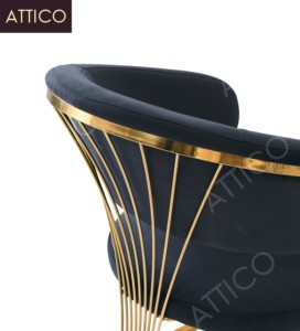 เก้าอี้รับประทานอาหารสีทองเบาะหรูหราเก้าอี้เท้าแขนสแตนเลสโลหะสีทองห้องนั่งเล่นเก้าอี้รับประทานอาหารสำเนียงสำหรับบ้านและโรงแรม - Product Image 4