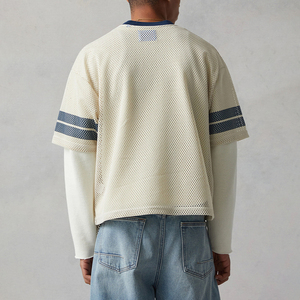 Camiseta de malla retro de fútbol americano para hombre KingSen, de manga corta, con rayas en contraste, transpirable, estilo casual urbano - Product Image 5