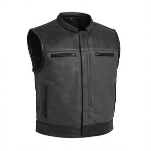 Chaleco de Cuero Genuino Marrón para Hombre, Estilo Motero, Cuello Alto, Transpirable, para Invierno - Product Image 5
