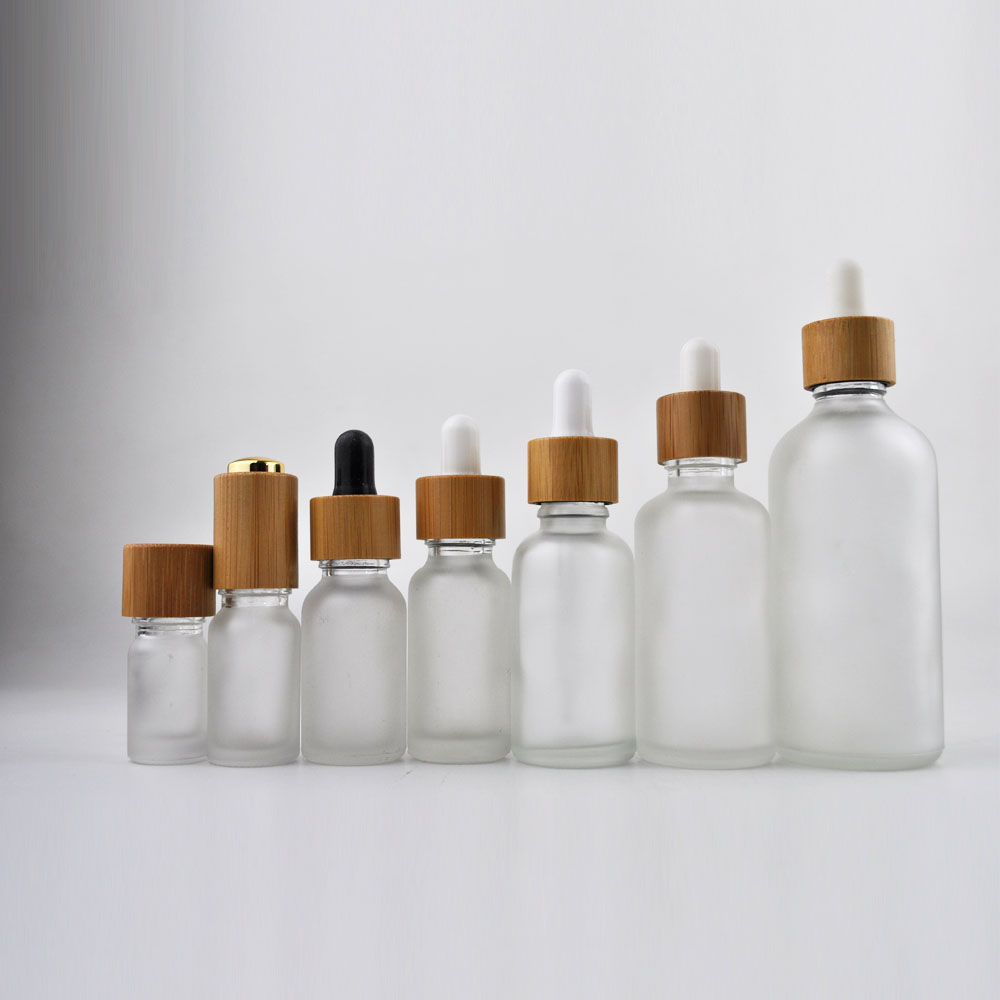Flacon compte-gouttes en verre transparent dépoli