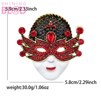 Broche de máscara de Venecia vintage con diamantes de imitación, broche de fiesta de esmalte de cristal colorido para mujer, decoración de boda y carnaval
