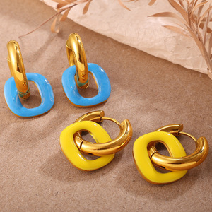 Geometric Huggie <b>Earrings</b> Zinc Alloy Stainless Steel <b>Post</b> Party Women Colorful Fashion Jewelry - Product Image 3