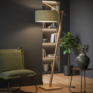 Bamboo Floor <b>Lamp</b> <b>Drum</b> <b>Shade</b> Wooden Angle Pole Floor Standing Light for Living Room Bedroom - Product Image 3