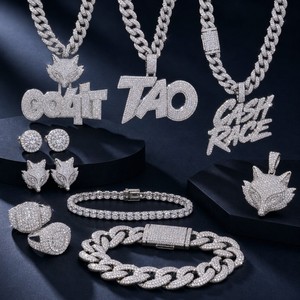 Maßgefertigte Iced-Out Panther-Buchstaben-Anhänger-Halskette Hip-Hop Kubikzirkonia Messing-Schmuckset für Damen und Herren - Product Image 3