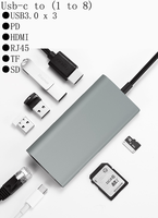 Base de Conexión USB3.0 con Hub USB Tipo C para Lector de Tarjetas SD y TF, Puertos VGA, RJ45, Ethernet para Laptop y Teléfono, Hub USB C