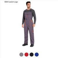 Salopette de travail robuste pour hommes, multi-poches, bretelles réglables, passepoil contrastant, personnalisable avec logo, pour atelier