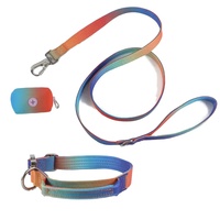 Ensemble collier et laisse pour chien dégradé arc-en-ciel avec distributeur de sacs à déjections, en nylon durable pour chiens de petite et moyenne taille