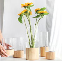 Vase à fleurs en verre transparent, style nordique, luxueux, simples, pour la maison, en bois massif, arrangement floral, décoration douce