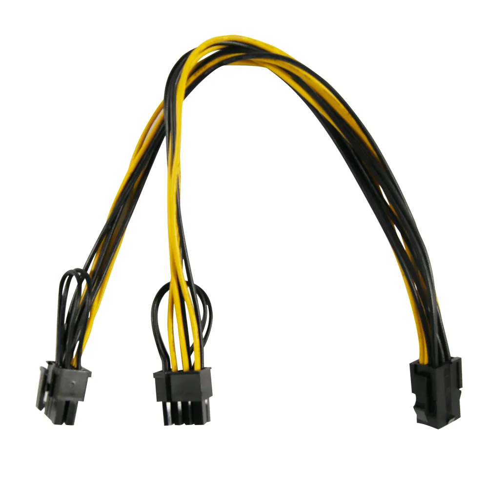 PC Mainframe PSU Yellow Black 8pin to Dual 8pin 6+2PIN 18AWG eSATA Cord Male to Female Straight Charging Cable Assembly