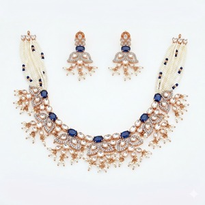 Rose Gold Sapphire 925 <b>Silver</b> <b>Choker</b> Necklace Set with Freshwater Pearls and Diamond Accents for Women Wedding Jewelry - Product Image 1