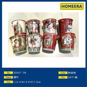 Christmas Decorative Iron Buckets Set Of 8 Round Holiday Storage Containers For Home Decoration - Product Image 3