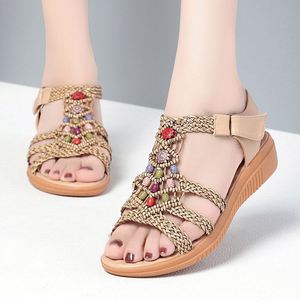 Bohemian Woven Hollow Out Roman <b>Shoes</b> Ladies Summer Thick Sole Wedge Flat Breathable Casual <b>Beach</b> Footwear - Product Image 1