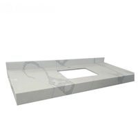 Comptoirs de salle de bain en quartz blanc double préfabriqués et comptoirs de cuisine en quartz blanc Calacatta