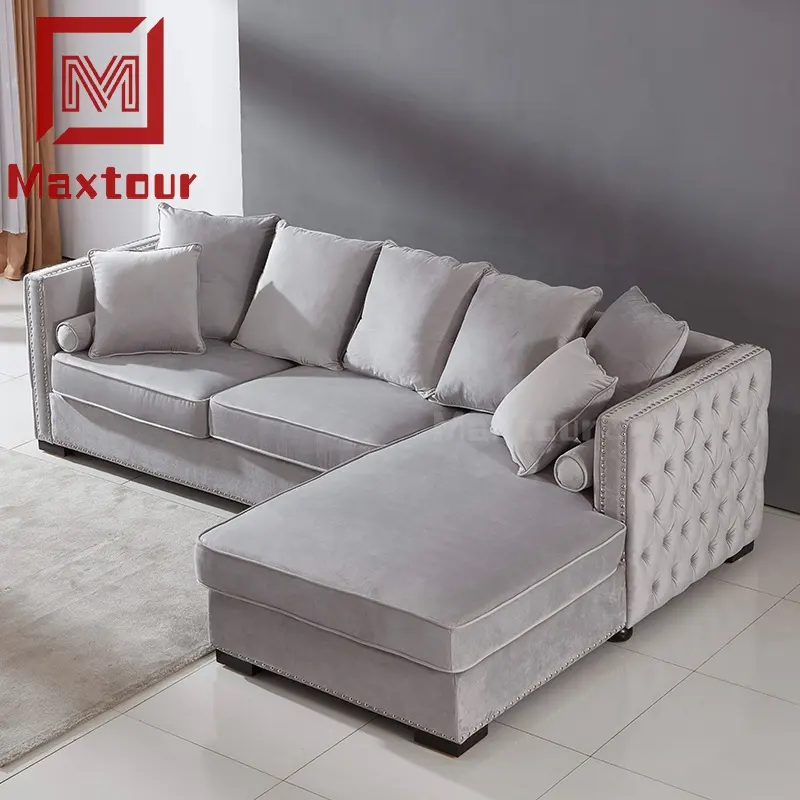 Moderne Europese Lounge Chaise Bank Woonkamer Indoor Banken Sectionals Aangepaste L Vorm Fluwelen Sofa Sets