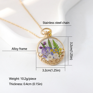 Custom Dried Flower Necklace Wedding Bouquet Lembrança Jóias Mulheres Resina Epóxi Acrílico Pressionado Flor Rodada Pingente Colar - Product Image 3