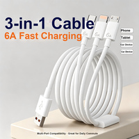Kabel USB Type C 3 in 1 6A Pengisian Cepat PVC Type C ke 8 Pin Micro untuk 66W untuk Smartphone Android Power Bank HD 1.2M 1.8M OEM