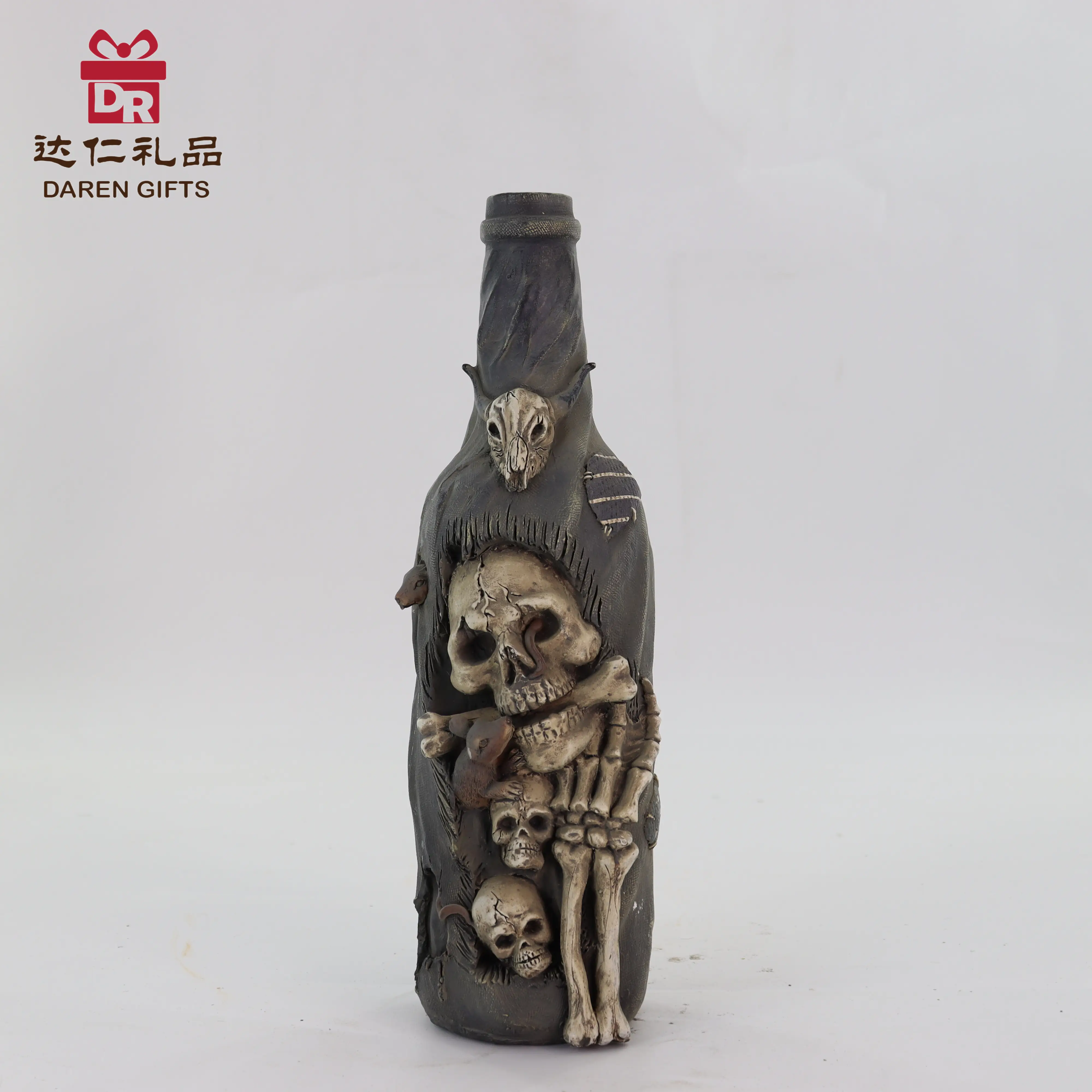 مشغولات يدوية للهالوين زجاجة هيكل عظمي تمثال راتنج ديكور للمنزل تماثيل للأنشطة الخارجية مشغولات يدوية من الراتنج