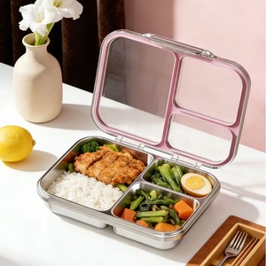 Boîte à bento en acier inoxydable 304, compatible micro-ondes, récipient à lunch hermétique avec couvercle transparent - Product Image 1
