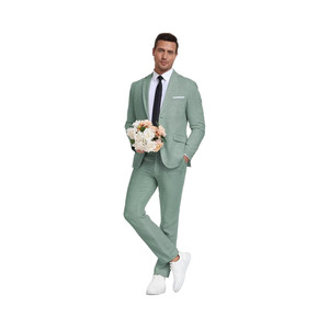 Мужской костюм-тройка приталенного кроя, однобортный, из камвольной ткани, с V-образным вырезом, зеленый, для свадьбы, выпускного вечера, смокинг, пиджак, брюки, не мнется - Product Image 5