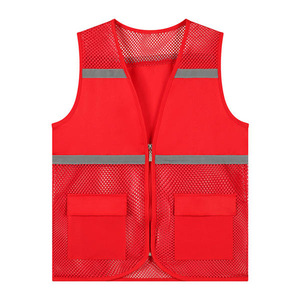 Chaleco de seguridad reflectante de malla roja con bolsillos para trabajo y actividades de voluntariado - Product Image 1